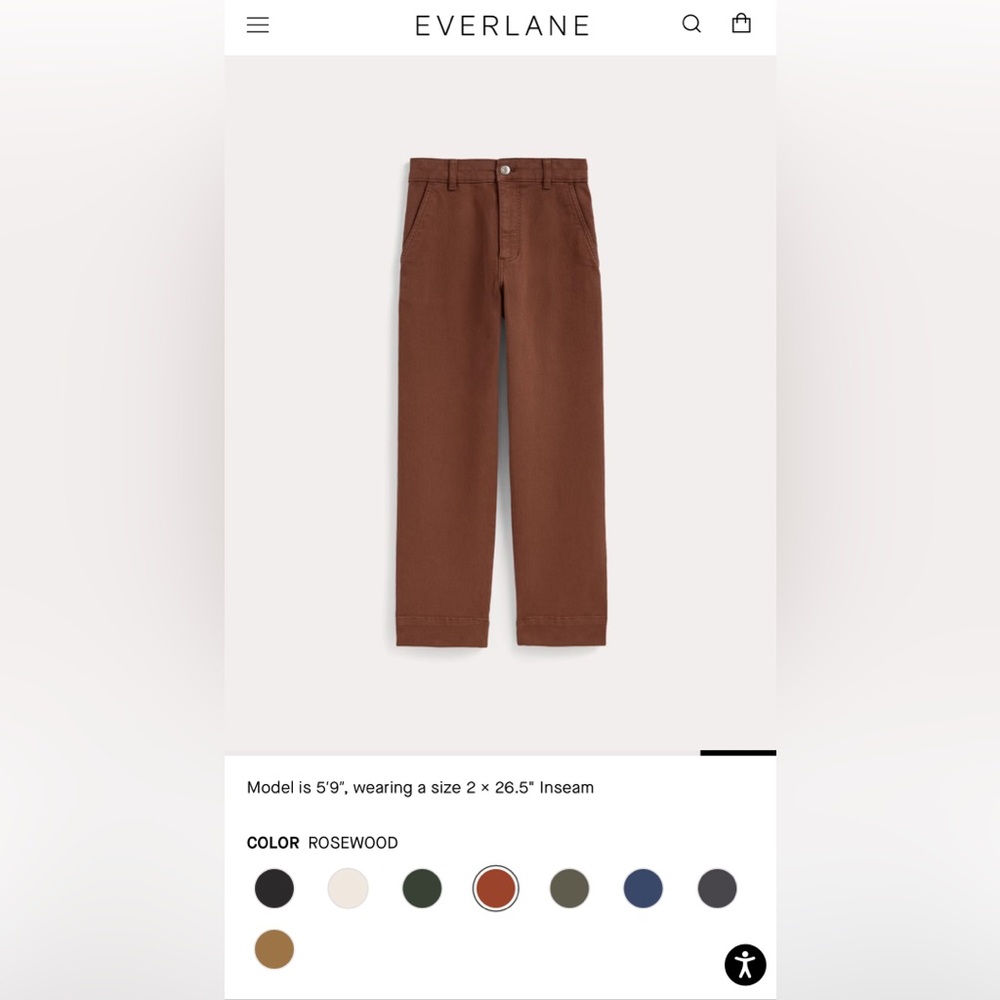 Everlane Rosewood Ankle Trousers, Straight Leg Crop Pants, Women’s Size XS/0